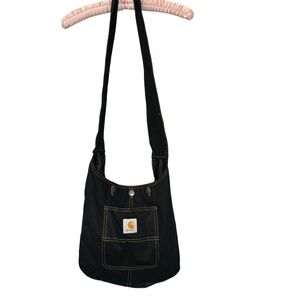 Carhartt Crossbody Bag Black Wide Shoulder Strap Lined Button Closure Cotton
